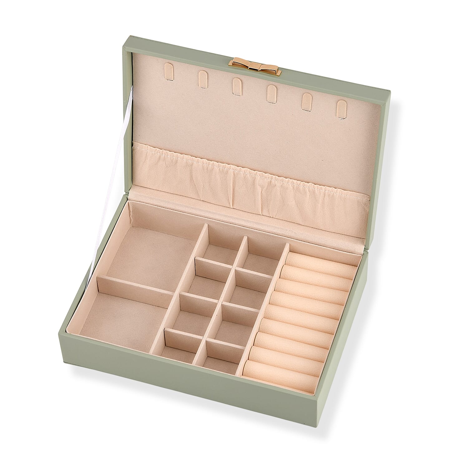Livmore Green Faux Leather Stitching Surface Jewelry Box