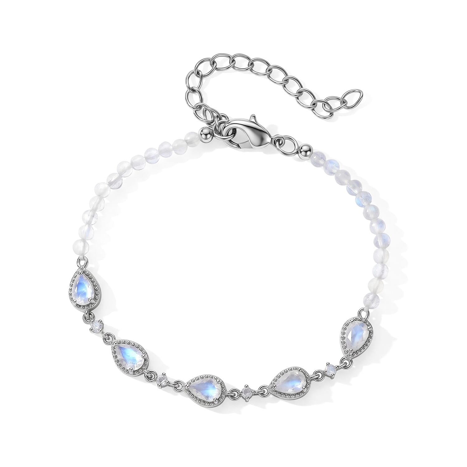 EverTrue Rainbow Moonstone 30.70 ctw Line Bracelet in Platinum Bond (6.50 In)