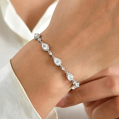 EverTrue Rainbow Moonstone 30.70 ctw Line Bracelet in Platinum Bond (6.50 In)
