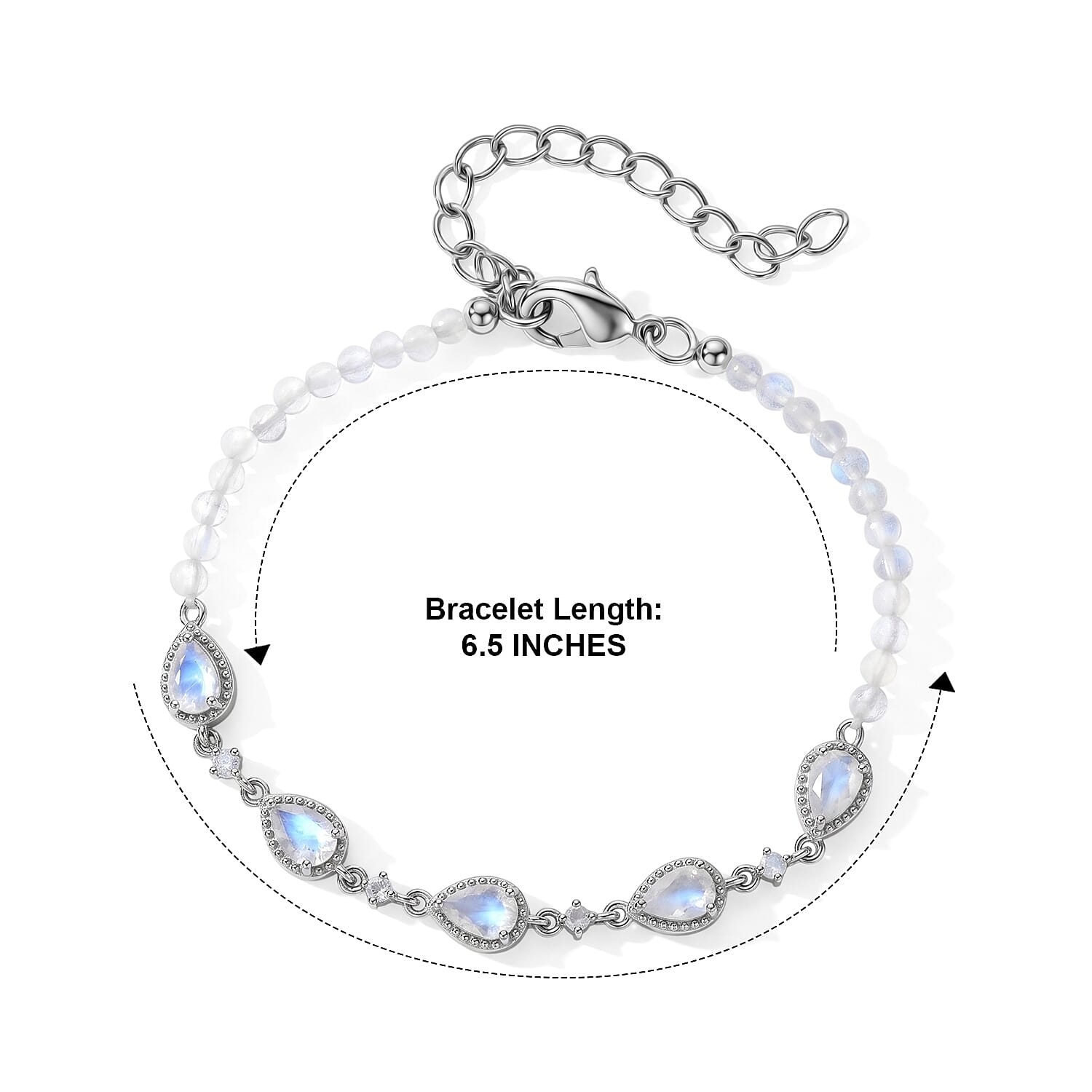 EverTrue Rainbow Moonstone 30.70 ctw Line Bracelet in Platinum Bond (6.50 In)