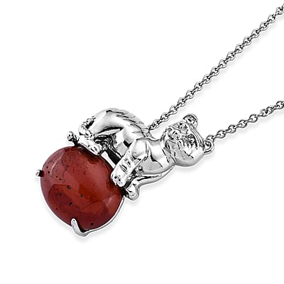 Red Jasper 20.00 ctw Pendant in Silvertone with Stainless Steel Necklace 20 Inches