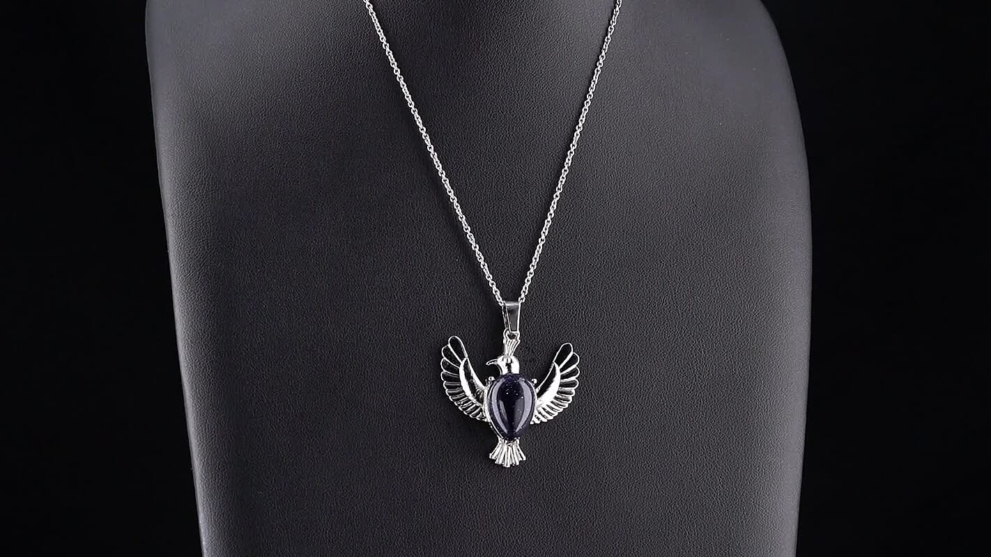 Blue Sandstone Pendant in Silvertone with Stainless Steel Necklace (20 Inches) 12.00 ctw