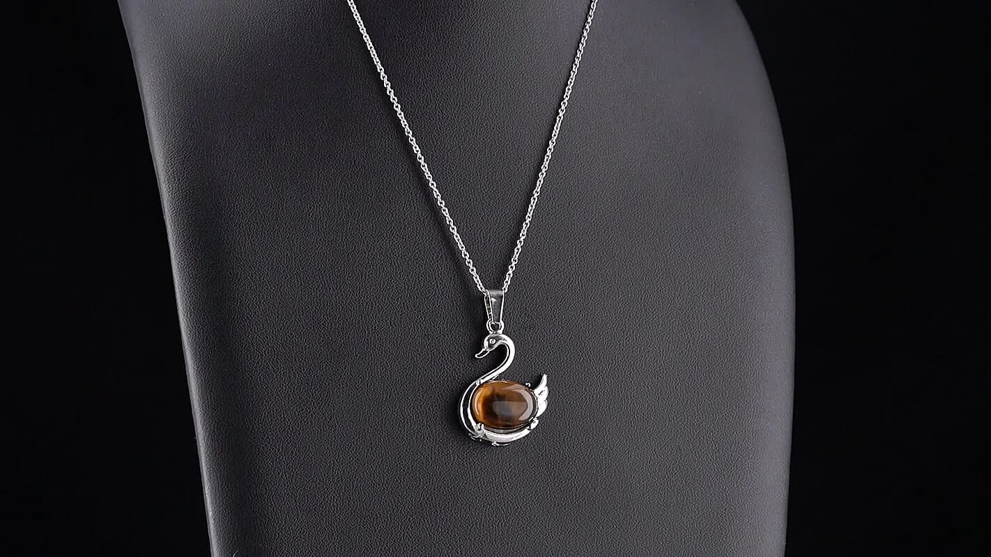 Tiger Eye Pendant in Silvertone with Stainless Steel Necklace (20 Inches) 25.00 ctw 8666693