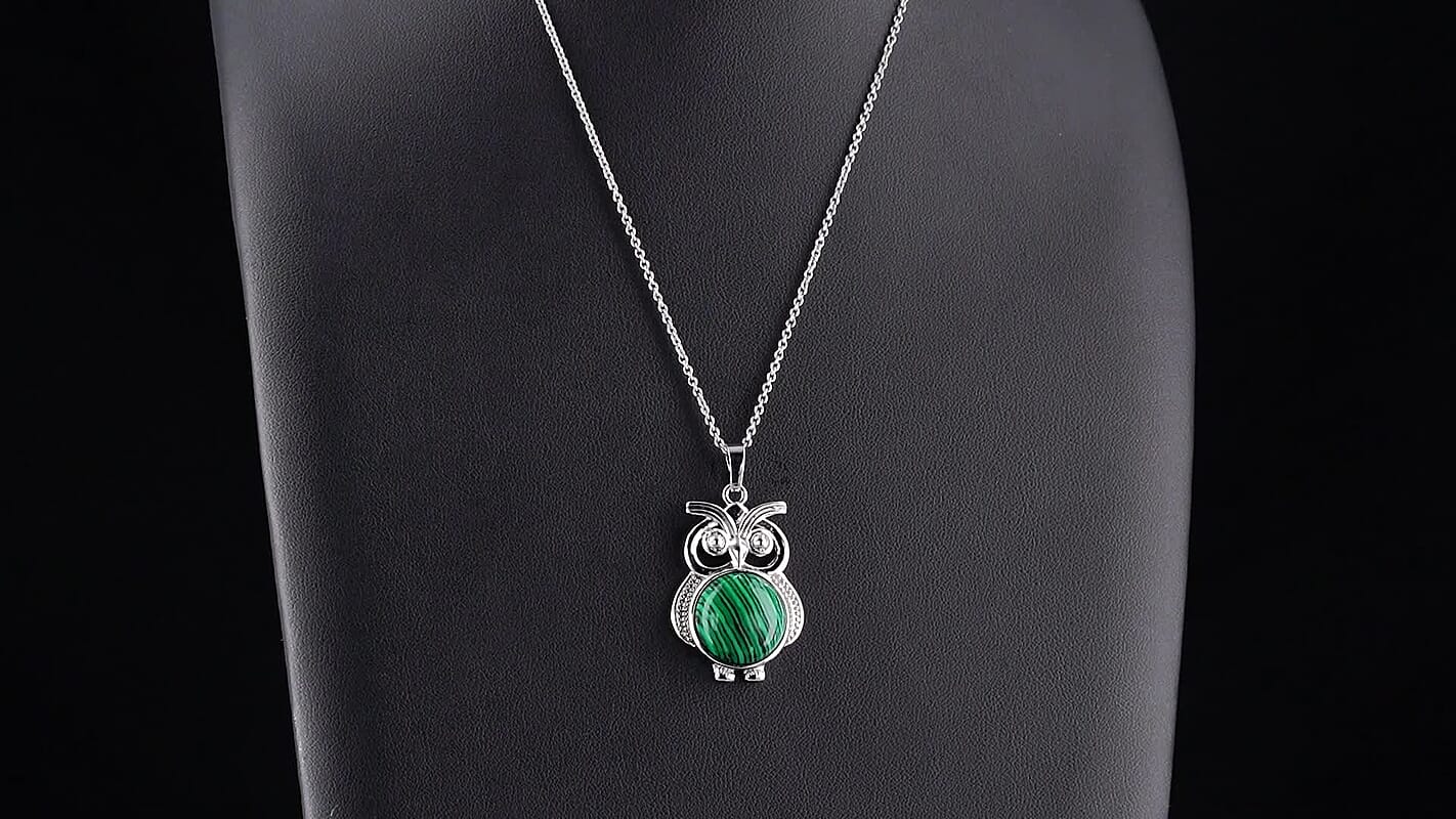 African Malachite Pendant in Silvertone with Stainless Steel Necklace (20 Inches) 20.00 ctw