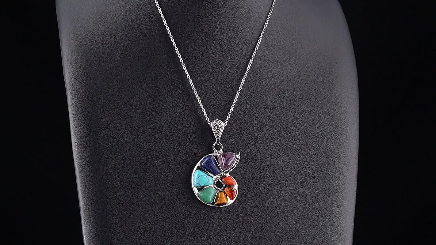 Multi Gemstone Pendant in Silvertone with Stainless Steel Necklace (20 Inches) 21.00 ctw