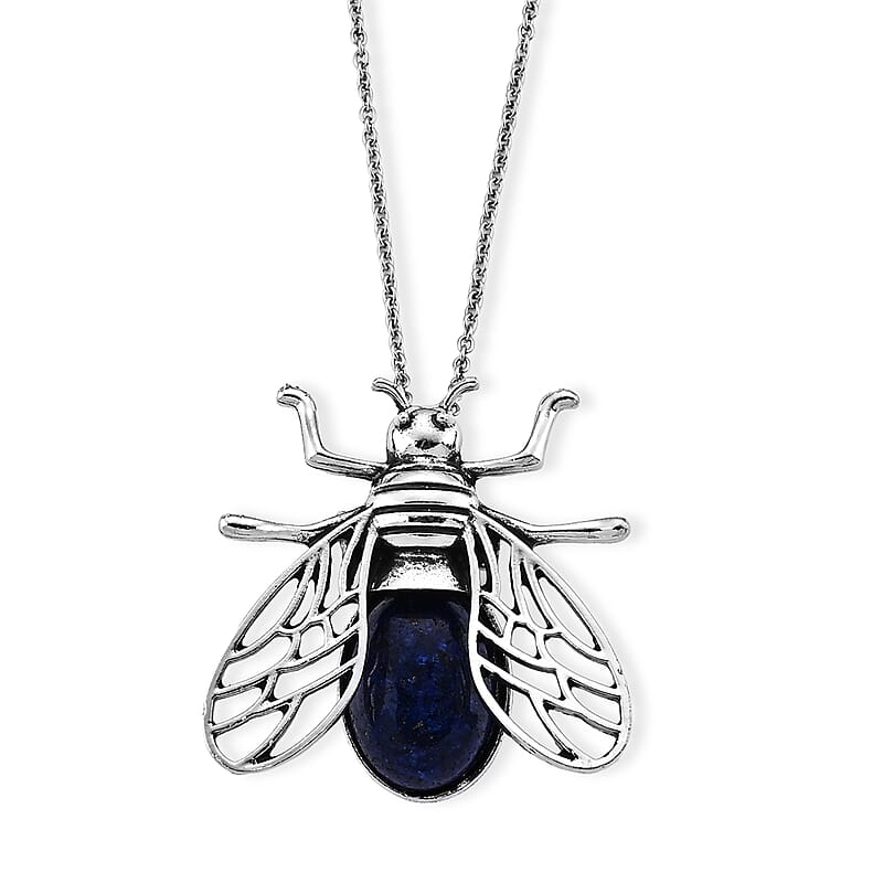 Lapis Lazuli 28.00 ctw Pendant in Silvertone with Stainless Steel Necklace 20 Inches