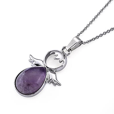 African Amethyst 15.00 ctw Pendant in Silvertone with Stainless Steel Necklace 20 Inches