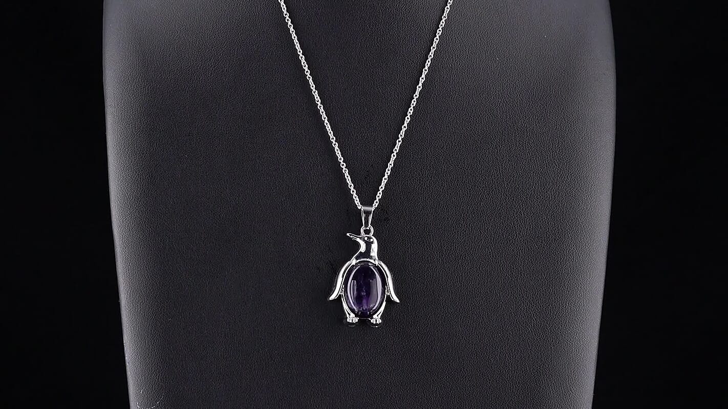 African Amethyst Pendant in Silvertone with Stainless Steel Necklace (20 Inches) 20.00 ctw