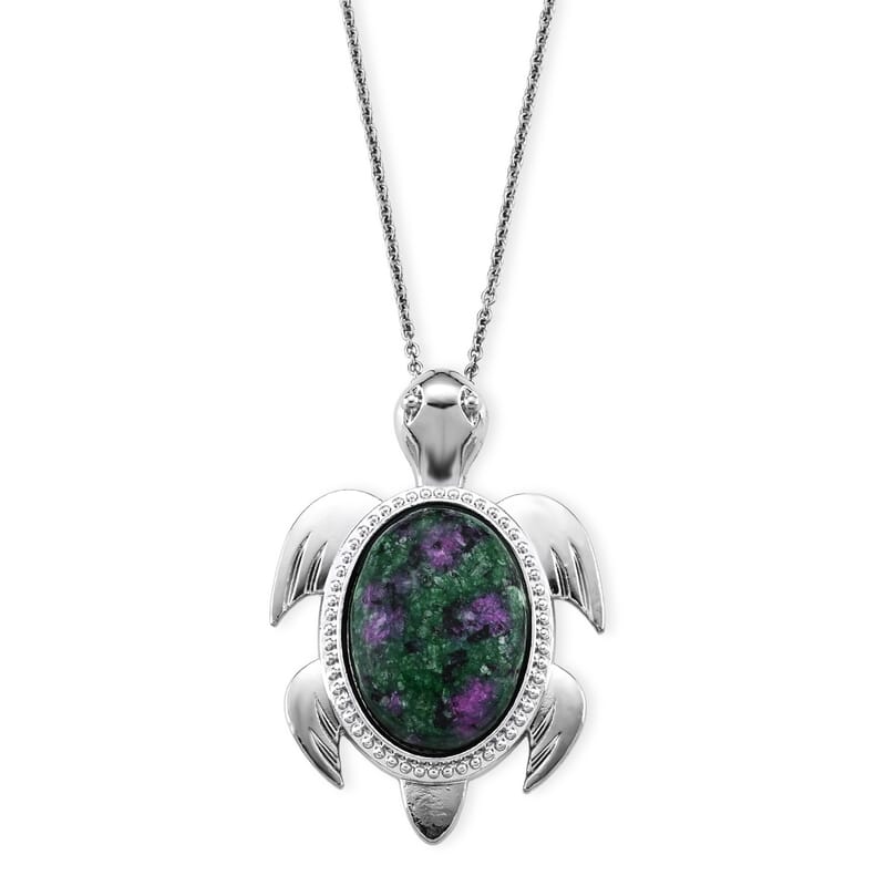 Ruby Zoisite 20.00 ctw Pendant in Silvertone with Stainless Steel Necklace 20 Inches