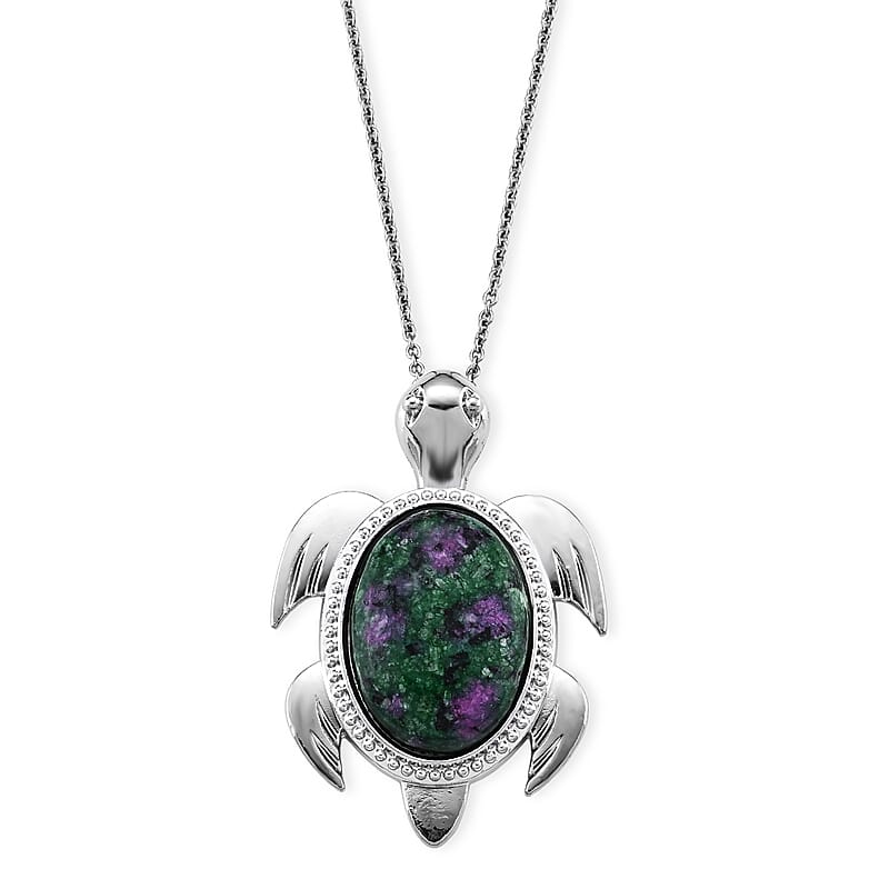 Ruby Zoisite 20.00 ctw Pendant in Silvertone with Stainless Steel Necklace 20 Inches