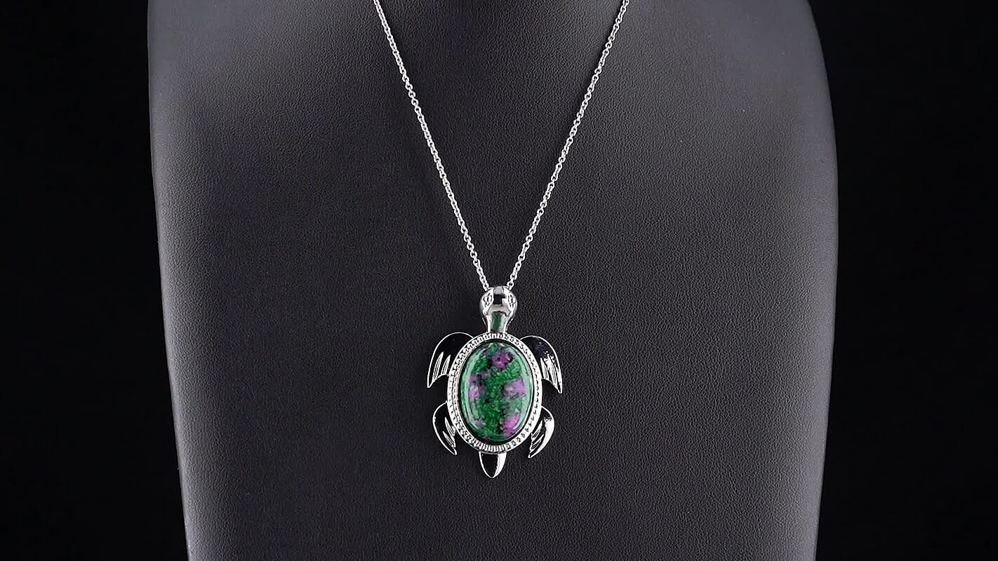 Ruby Zoisite Pendant in Silvertone with Stainless Steel Necklace (20 Inches) 20.00 ctw
