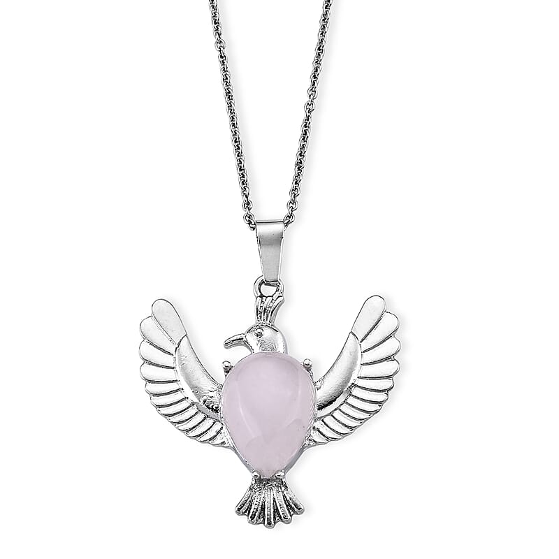 Rose Quartz 20.00 ctw Pendant in Silvertone with Stainless Steel Necklace 20 Inches