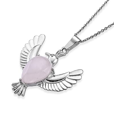 Rose Quartz 20.00 ctw Pendant in Silvertone with Stainless Steel Necklace 20 Inches