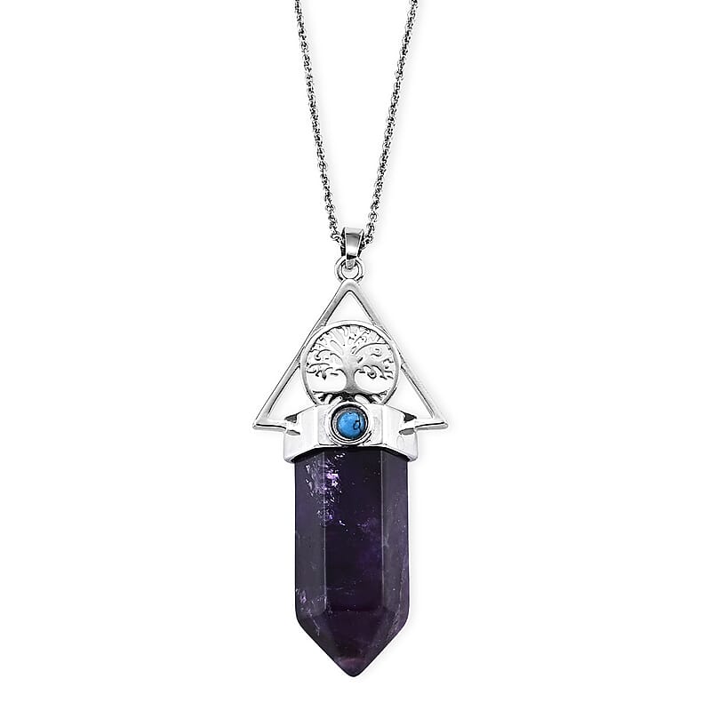 African Amethyst 100.00 ctw Pendant in Silvertone with Stainless Steel Necklace 20 Inches