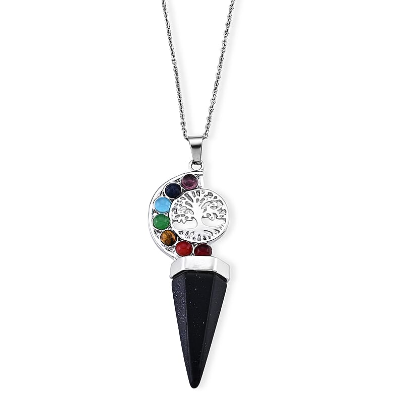 Gold Sandstone 75.00 ctw Pendant in Silvertone with Stainless Steel Necklace 20 Inches