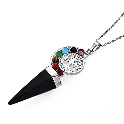 Gold Sandstone 75.00 ctw Pendant in Silvertone with Stainless Steel Necklace 20 Inches
