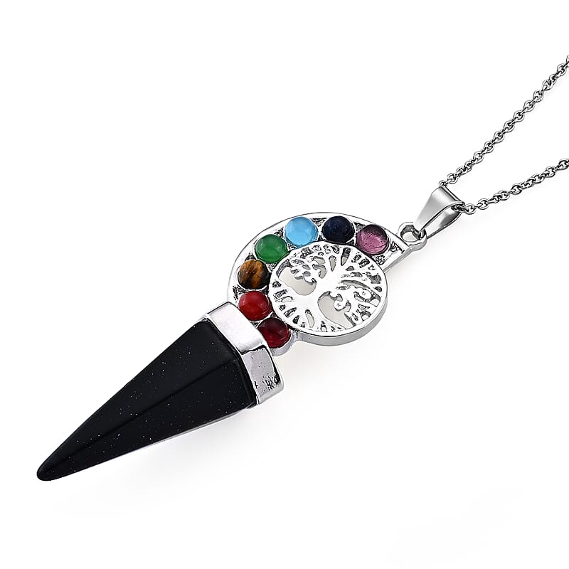 Gold Sandstone 75.00 ctw Pendant in Silvertone with Stainless Steel Necklace 20 Inches