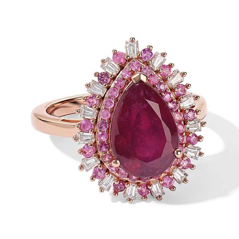 D'Joy Premium Niassa Ruby (FF), Multi Gemstone Ring in 18K Vermeil RG Over Sterling Silver (Size 6.0) 4.80 ctw