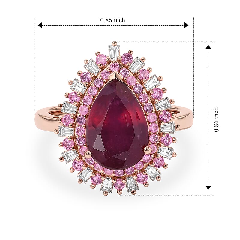 D'Joy Premium Niassa Ruby (FF), Multi Gemstone Ring in 18K Vermeil RG Over Sterling Silver (Size 6.0) 4.80 ctw
