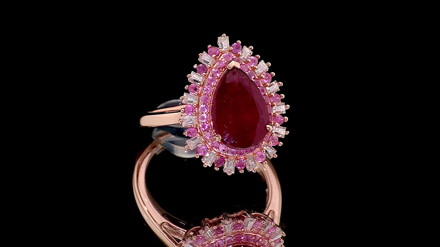 D'Joy Premium Niassa Ruby (FF), Multi Gemstone Ring in 18K Vermeil RG Over Sterling Silver (Size 10.0) 4.80 ctw 8666688