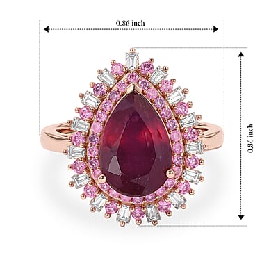 D'Joy Premium Niassa Ruby (FF) and Multi Gemstone 5.20 ctw Passion Burst Ring in 18K Vermeil RG Over Sterling Silver (Size 7.0)