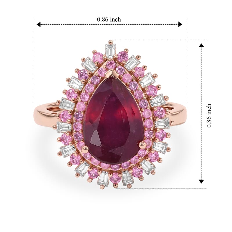D'Joy Premium Niassa Ruby (FF) and Multi Gemstone 5.20 ctw Passion Burst Ring in 18K Vermeil RG Over Sterling Silver (Size 8.0)