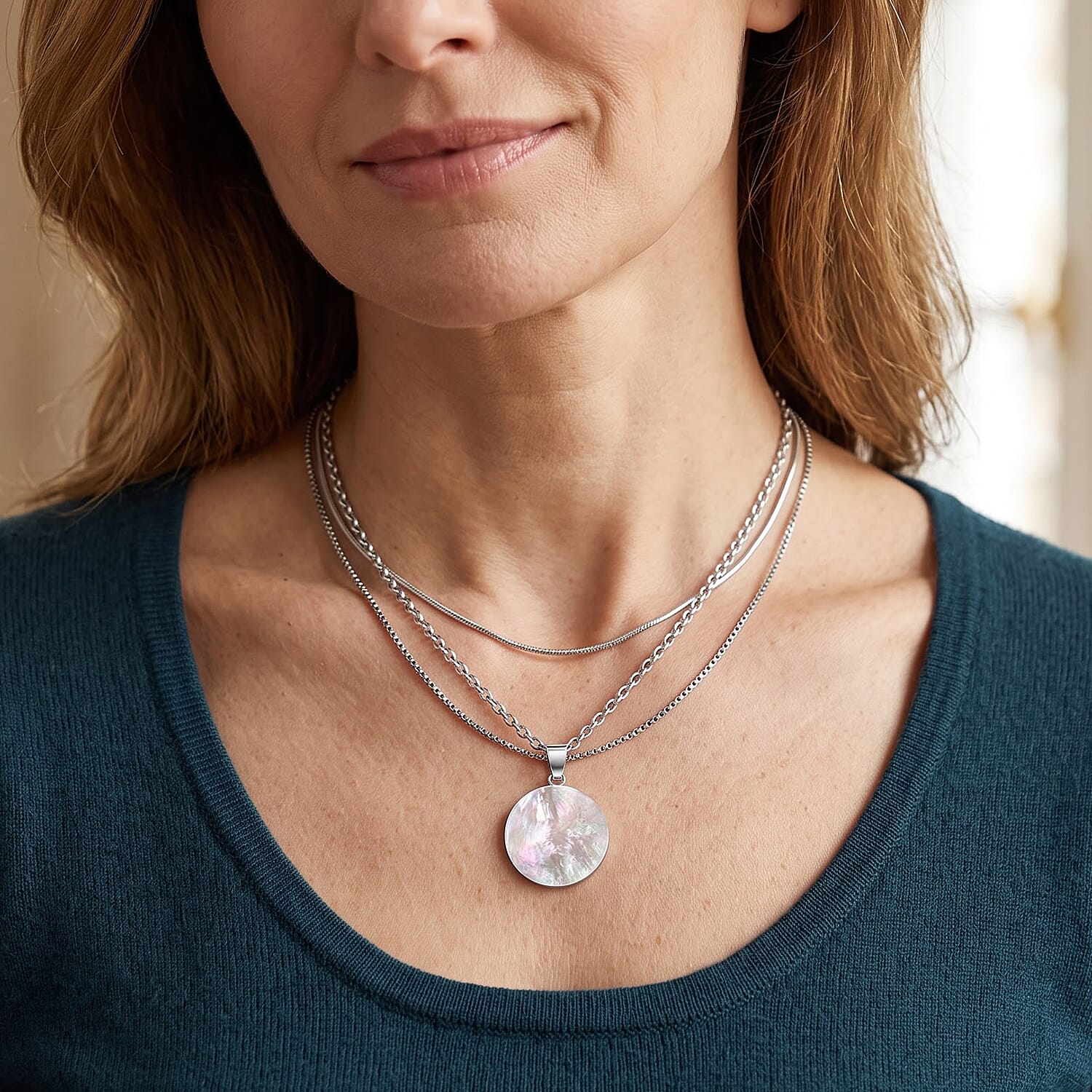 Bali Legacy Mother Of Pearl Round Pendant without Chain in Sterling Silver