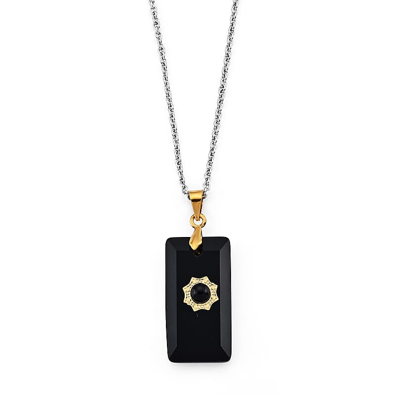 Black Obsidian 15.00 ctw Pendant in Silvertone with Stainless Steel Necklace (20 Inches)