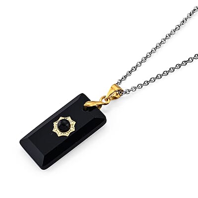 Black Obsidian 15.00 ctw Pendant in Silvertone with Stainless Steel Necklace (20 Inches)