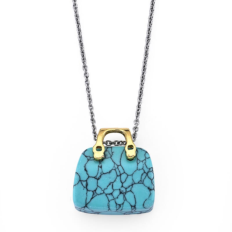 Turquoise 40.00 ctw Pendant in Goldtone with ION Plated YG Stainless Steel Necklace 20 Inches