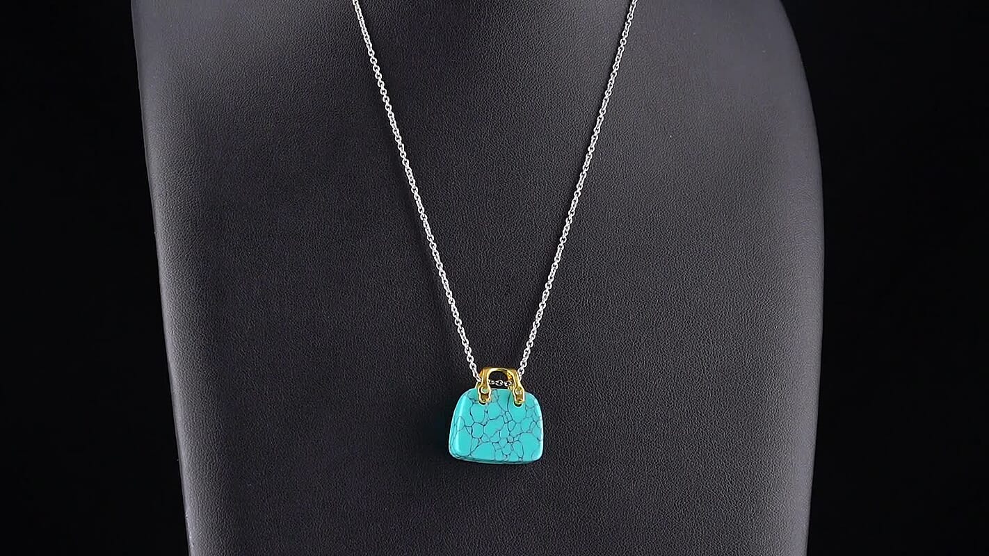 Turquoise Pendant in Goldtone with ION Plated YG Stainless Steel Necklace (20 Inches) 40.00 ctw
