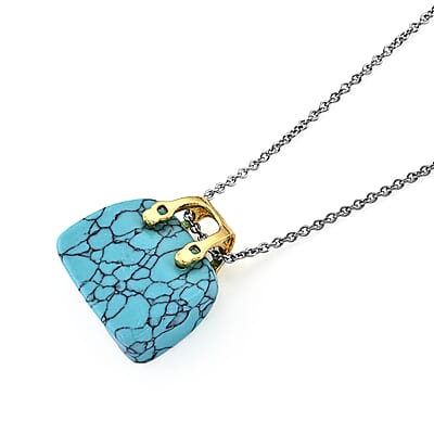 Turquoise 40.00 ctw Pendant in Goldtone with ION Plated YG Stainless Steel Necklace 20 Inches