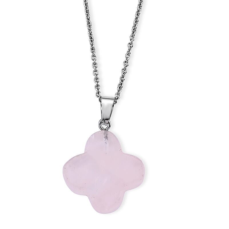 Rose Quartz 30.00 ctw Pendant in Silvertone with Stainless Steel Necklace 20 Inches