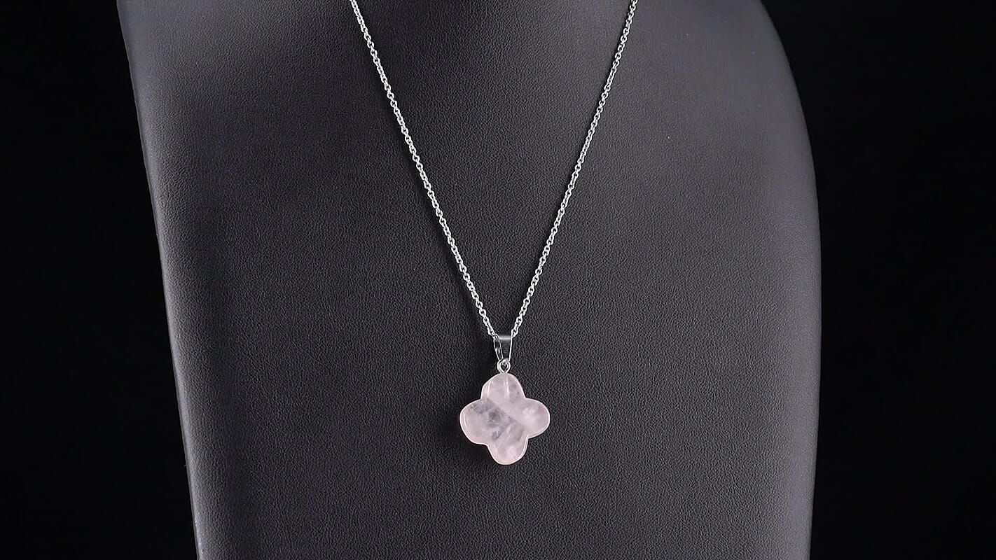 Rose Quartz Pendant in Silvertone with Stainless Steel Necklace (20 Inches) 30.00 ctw