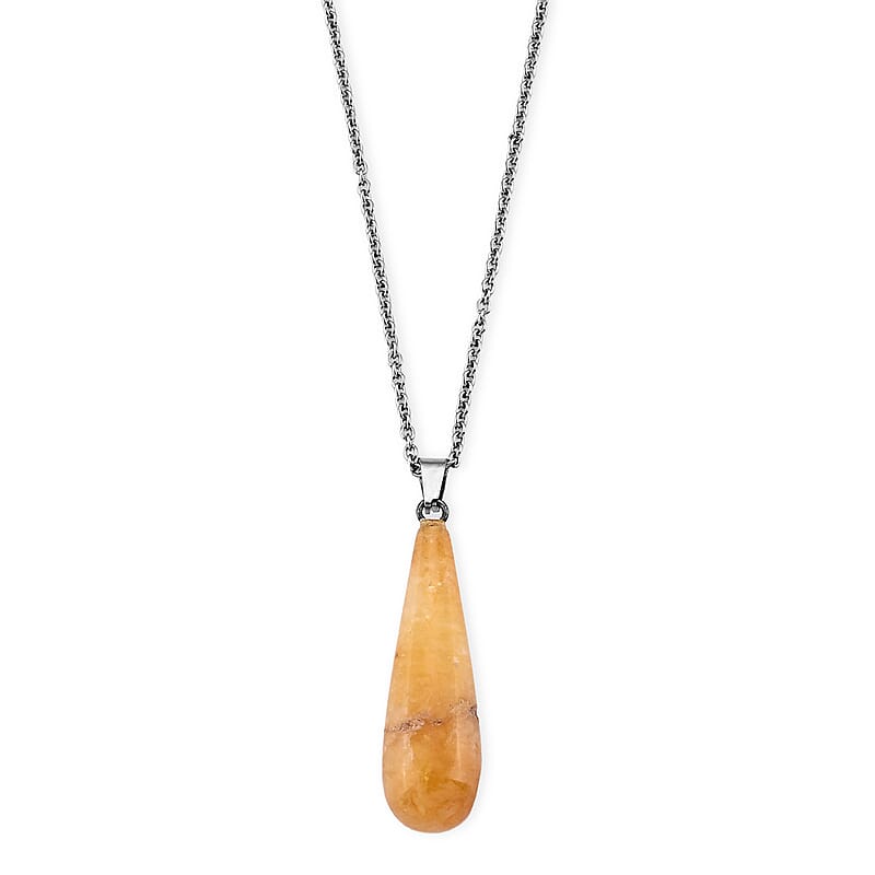Yellow Jade 35.00 ctw Pendant in Silvertone with Stainless Steel Necklace 20 Inches