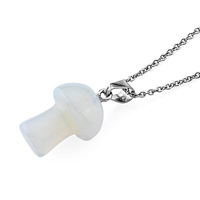 White Opal 30.00 ctw Pendant in Silvertone with Stainless Steel Necklace 20 Inches