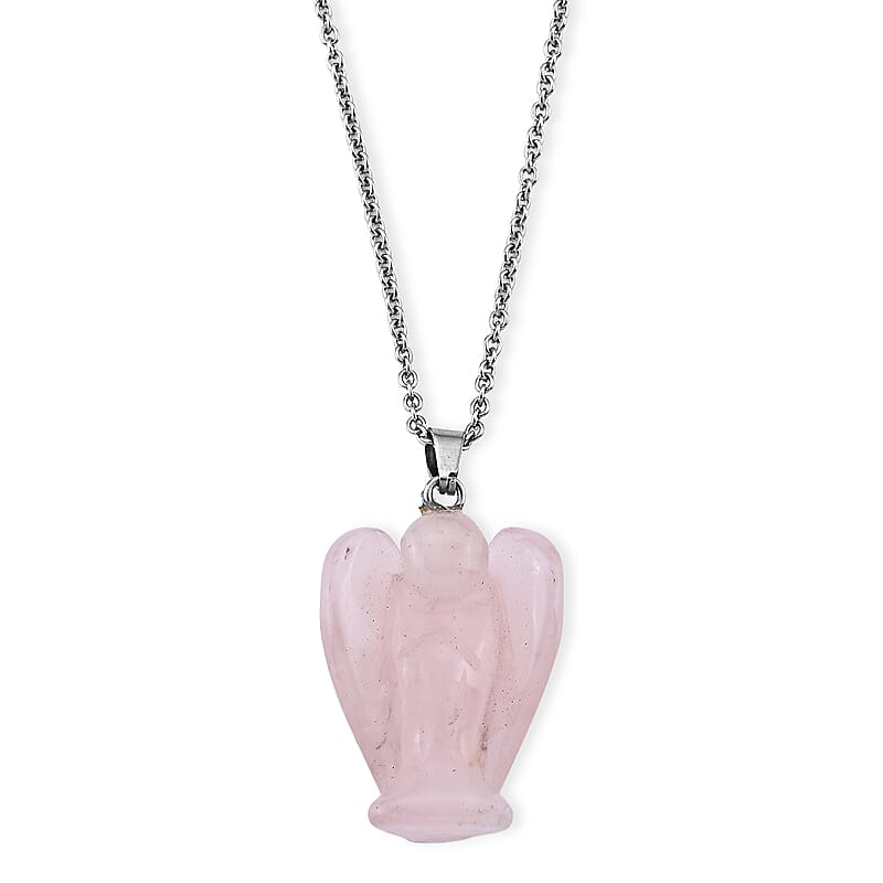 Rose Quartz 40.00 ctw Pendant in Silvertone with Stainless Steel Necklace 20 Inches