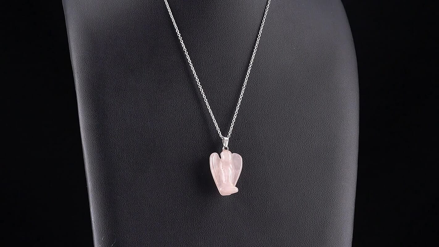 Rose Quartz Pendant in Silvertone with Stainless Steel Necklace (20 Inches) 40.00 ctw