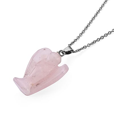Rose Quartz 40.00 ctw Pendant in Silvertone with Stainless Steel Necklace 20 Inches