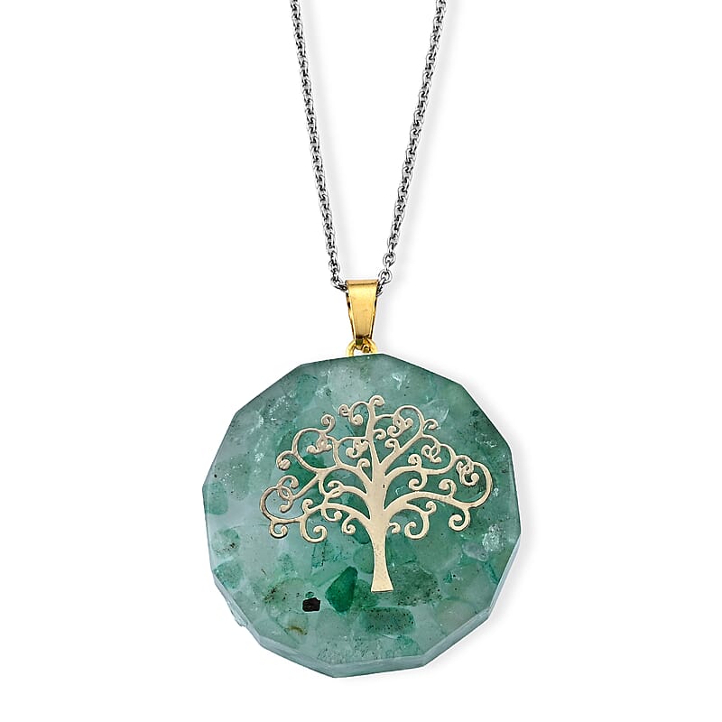 Green Aventurine 100.00 ctw Pendant in Goldtone with ION Plated YG Stainless Steel Necklace 20 Inches