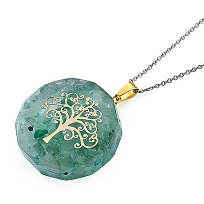 Green Aventurine 100.00 ctw Pendant in Goldtone with ION Plated YG Stainless Steel Necklace 20 Inches