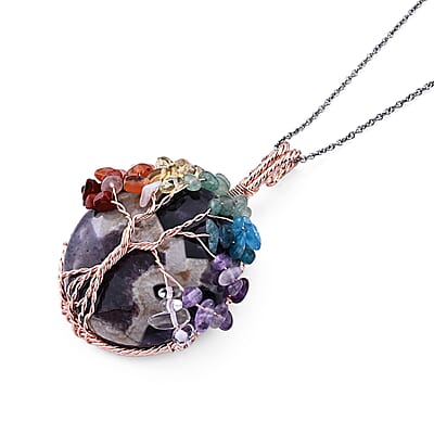 Sodalite and Multi Gemstone 160.00 ctw Pendant in Goldtone with ION Plated YG Stainless Steel Necklace (20 Inches)