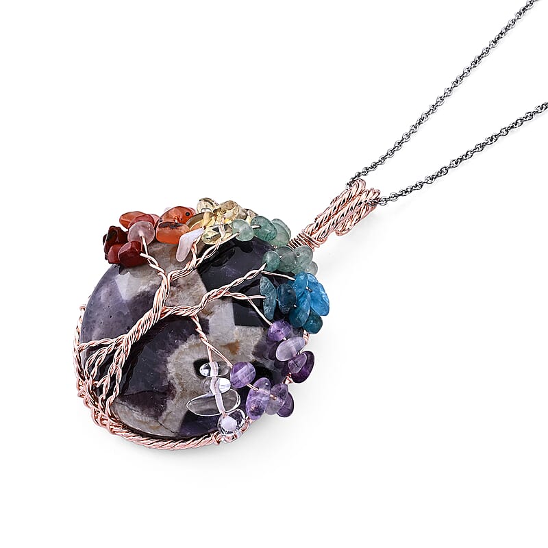 Sodalite and Multi Gemstone 160.00 ctw Pendant in Goldtone with ION Plated YG Stainless Steel Necklace (20 Inches)
