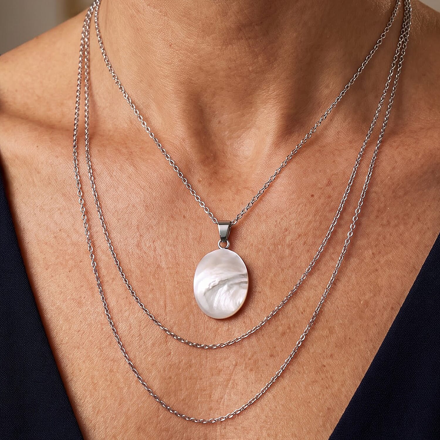 Bali Legacy Mother Of Pearl Oval Pendant without Chain in Sterling Silver