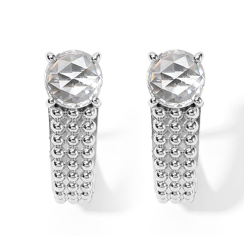 EverTrue Simulated Diamond J Hoop Earrings in Platinum Bond