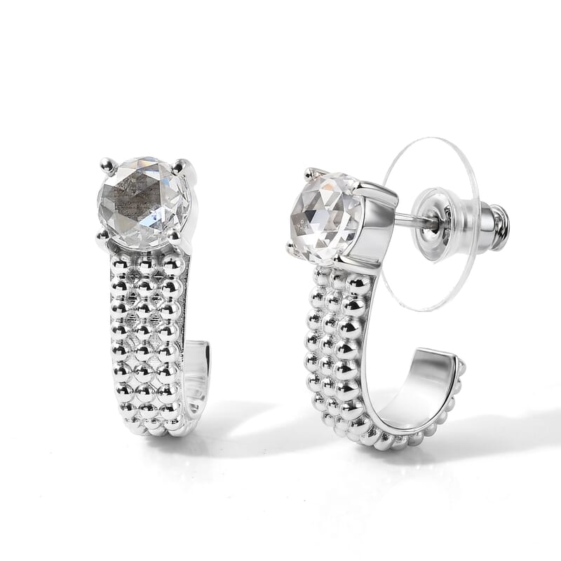 EverTrue Simulated Diamond Bubble Brilliance J-Hoop Earrings in Platinum Bond