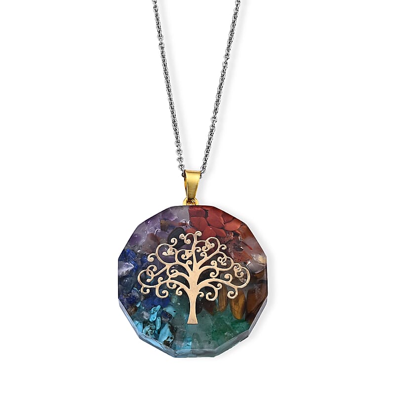 Red Jasper and Turquoise 15.00 ctw Pendant in Goldtone with ION Plated YG Stainless Steel Necklace 20 Inches