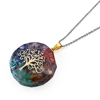 Red Jasper and Turquoise 15.00 ctw Pendant in Goldtone with ION Plated YG Stainless Steel Necklace 20 Inches