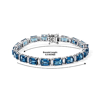 D'Joy London Blue Topaz and Moissanite 23.90 ctw Bracelet in Rhodium Over Sterling Silver (6.50 In)