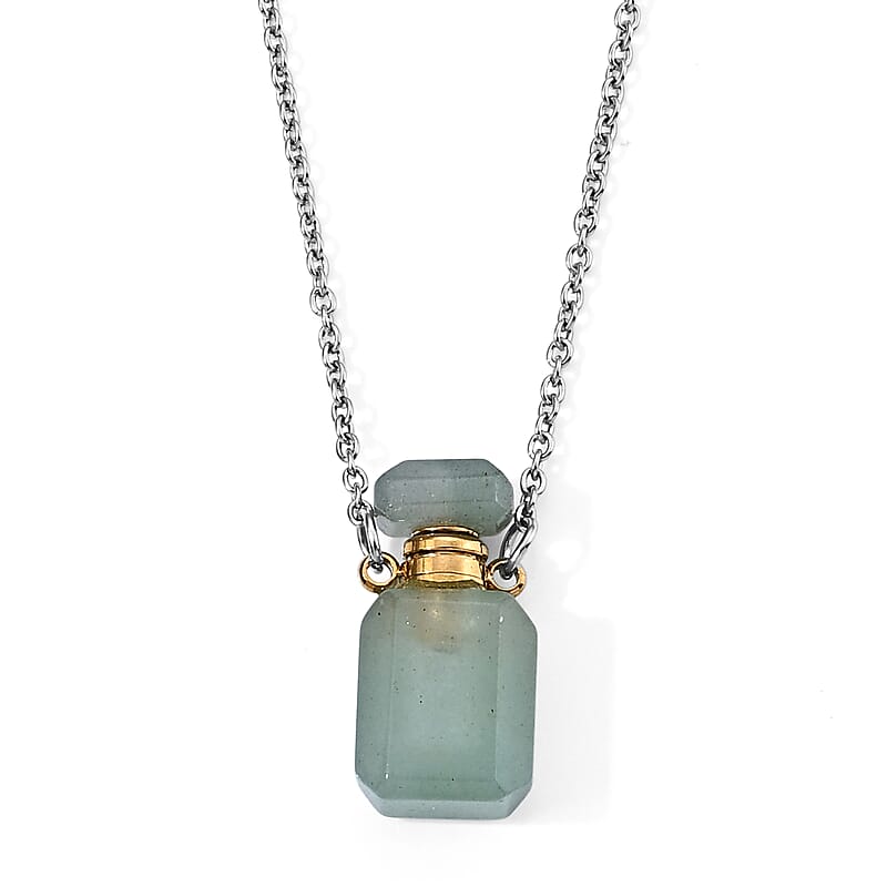 Green Aventurine 20.00 ctw Pendant Necklace in Stainless Steel 20 Inches